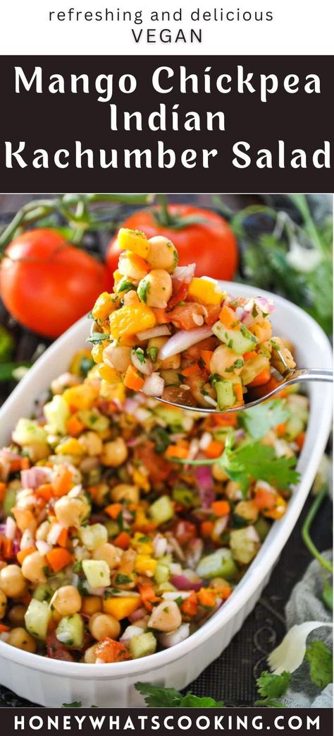 Mango Chickpea Salad, Indian Summer Recipes, Indian Canapes, Chickpea Indian, Indian Salad Recipes, Indian Salad, Kachumber Salad, Indian Dal, Chat Masala