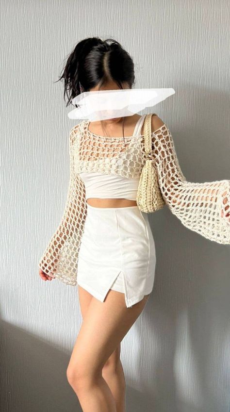 Crochet Top Outfit, Mode Crochet, Homecoming Hair, Hoco Hair, Crochet Top Pattern, Festival Looks, Crochet Blouse, Free Crochet Patterns, Medium Hair