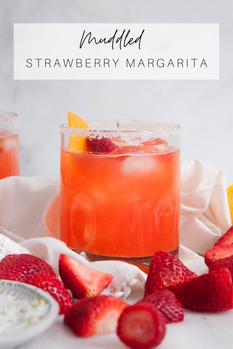 Margarita With Vodka Recipe, On The Rocks Margarita Recipes, Fruit Margarita Recipe, Cinco De Mayo Margarita Ideas, Muddled Drinks, Strawberry Margarita Recipes, Easy Strawberry Margarita, Fresh Strawberry Margarita, Vodka Margarita Recipes