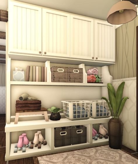 Laundry Room Pictures Bloxburg Codes, Small Room Bloxburg Ideas, Bloxburg House Layouts For One Person, Cottage Core Blocksburg Houses, Blocksburg Laundry Room Ideas, Garage Ideas In Bloxburg, Welcome To Blocksburg House Ideas, Laundry Room Idea Bloxburg, Extra Room Bloxburg Ideas