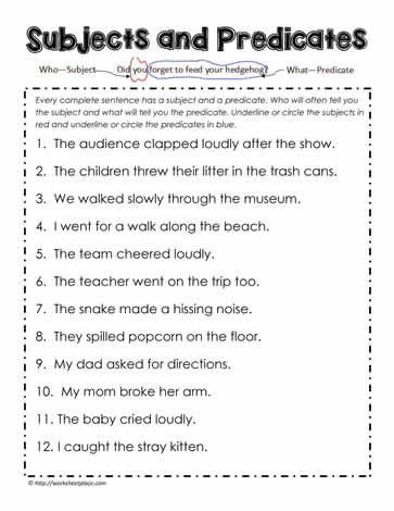 Subject Predicate Worksheet 2nd Grade Subjects and Predicates Worksheets Subject And Predicate Worksheet 3rd Grade, Subject Predicate Activities 2nd Grade, Subject Predicate Worksheet 2nd Grade, Teaching Subject And Predicate, What Is Subject And Predicate, English Poems For Kids, Third Grade Ela, Alphabet Writing Worksheets, Writing Linear Equations