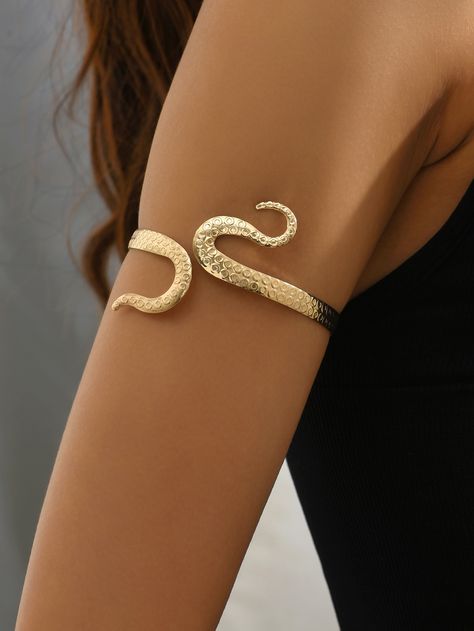 Yellow Gold  Collar  Iron Alloy   Embellished   Women's Fashion Jewelry Upper Arm Cuff Bracelet, Upper Arm Cuff, Gold Arm Band, Arm Cuff Bracelet, Upper Arm Cuffs, Arm Jewelry, Arm Bracelets, Symbolic Jewelry, Snake Design