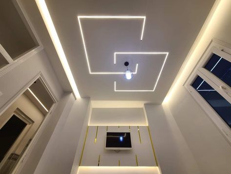 Bedroom Profile Light Ceiling Design, Led Profile Lighting Design Ceiling, Profile Led Lighting, Pop Profile Light Design, False Ceiling With Profile Lights, Gibson Board, Profile Lights, Simple False Ceiling Design, Profile Light