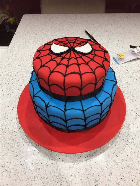 Spider-Man tiered cake Spider Man Tier Cake, Spidey And His Amazing Friends Cake, Spider Man Cake Two Tier, Two Tier Spiderman Cake, 2 Tier Spiderman Cake Birthday, Spiderman Cake 2 Tier, Spider Man Ice Cream Cake, Spider-man And His Amazing Friends Birthday Cake, Spider-man And His Amazing Friends Cupcakes