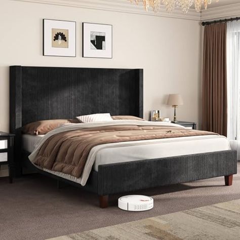 Channel Tufted Headboard, King Size Platform Bed, Winged Headboard, Queen Size Platform Bed, Tall Headboard, Wingback Bed, Wooden Headboard, Wingback Headboard, Grey Furniture