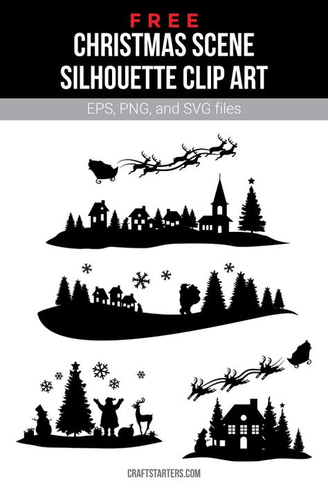 Cricut Christmas Silhouette, Free Christmas Scene Silhouette Clip Art, Winter Scene Silhouette, Cricut Christmas Silhouette Images, Christmas Scene Svg Free, Christmas Tree Silhouette Templates Free Printable, Silhouette Free Downloads, Christmas Scene Silhouette, Christmas Silhouette Images Free