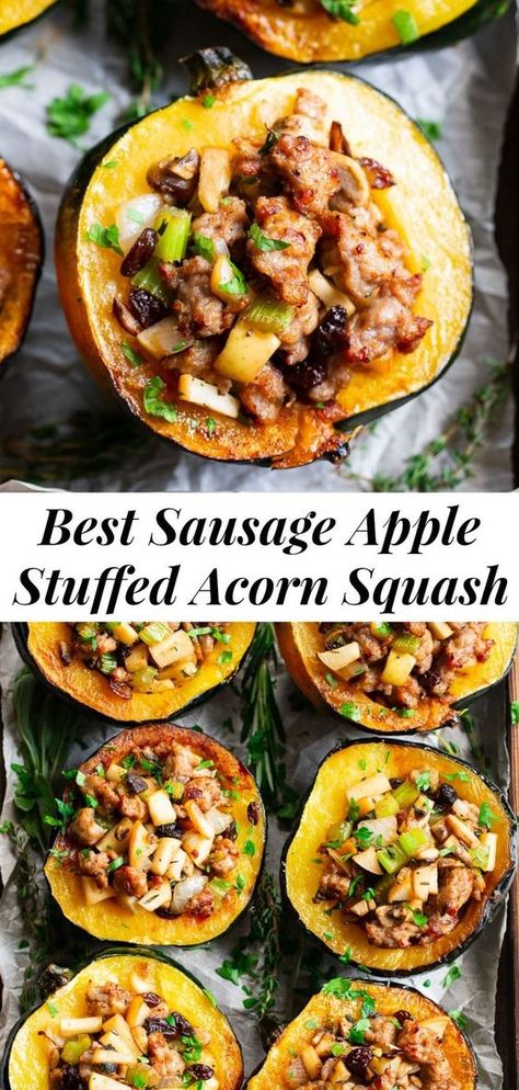 Protein Packed Breakfast Acorn Squash, Whole30 Acorn Squash, Sausage And Apple Stuffed Acorn Squash, Acorn Squash Dinner Recipes, Whole 30 Pregnancy, Paleo Stuffed Acorn Squash, Stuffed Acorn Squash Recipes, Acorn Squash With Sausage, Squash With Sausage