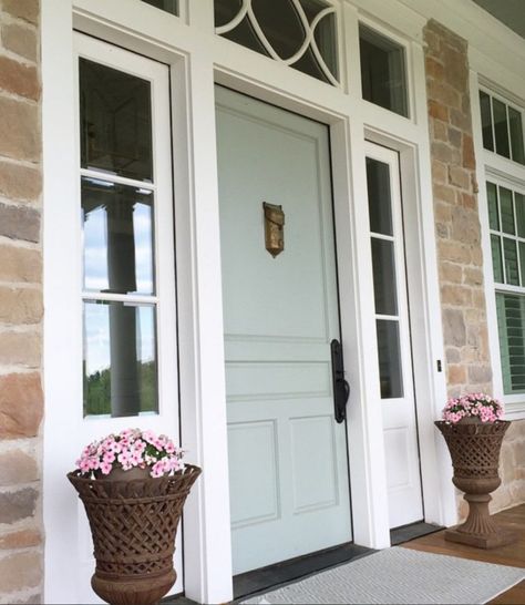 Door color is Sherwin Williams Sea Salt Sw Sea Salt, Salt Paint, Sea Salt Paint, Sherwin Williams Sea Salt, Best Front Door Colors, Sea Salt Sherwin Williams, Door Paint, Front Door Paint Colors, Door Colors