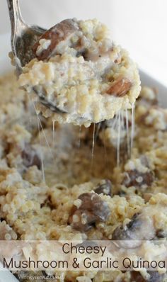 Mushroom and Roasted Garlic Quinoa : A Creamy and Cheesy Gluten Free Side Dish Recipe : vegetarian Garlic Quinoa, Gluten Free Side Dish, Gluten Free Side, Gluten Free Recipes Side Dishes, Quinoa Dishes, Gluten Free Sides Dishes, Low Carb Snack, Recipe Vegetarian, Vegetarian Side Dishes