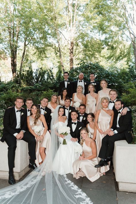 Editorial Bridal Party Photos | Luxury Bridesmaid Dresses | The Unfiltered Collective | The Wozniak's luxury wedding aesthetic was SO GORGEOUS! See more of neutral wedding colors, neutral wedding bridesmaid dress, champagne bridesmaid dresses, and neutral wedding party attire. Book Brianna for your timeless Chicago wedding or destination wedding day at unfilteredcollective.com! Ivory Wedding Dress With Bridesmaids, Elegant Wedding Party Attire, Editorial Wedding Bridesmaids, Bridal Party Photos Champagne, Vintage Wedding Bridal Party, Bridesmaids In Cream, Neutral Color Bridal Party, Classy Elegant Bridesmaid Dresses, Shades Of Neutral Bridesmaid Dresses