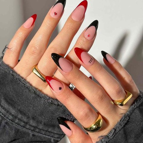 Perfect nauils for a trip to Las Vegas Short Nails Witchy, Vegas Inspired Nails, Mafia Nails, Vegas Nail Art, Red Black Nails, Vegas Nails, Witchy Nails, Nails Yellow, January Nails