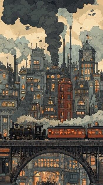 Steampunk victorian city vectors, photos and PSD files | Free download Victorian London Architecture, Gothic City Concept Art, Steampunk Architecture Concept Art, Steampunk City Aesthetic, Medieval Steampunk City, Steampunk Environment Concept Art, Steampunk World Building, Steampunk Wallpaper Backgrounds, Steampunk Fantasy City