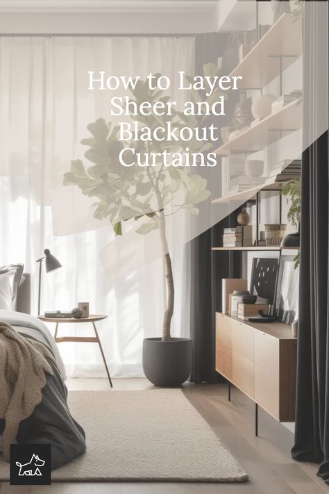 Learn about using a double curtain rod for easy layering. This pin provides a guide on installing a double rod system, allowing you to hang sheer curtains on the inner rod and blackout curtains on the outer one, offering versatility in light control and privacy. Black Out Curtains With Sheer Curtains, Curtain Closet Doors, Curtains Ideas For Living Room, Curtains Ideas Modern, Curtain Closet, Sheer Curtains Bedroom, Blackout Curtains Living Room, Sheers Curtains Living Room, Curtains And Shades