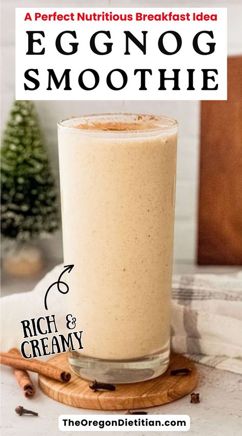 Enjoy the creamy goodness of my healthy eggnog smoothie. Made with nutritious ingredients like almond milk, bananas, protein powder and a touch of pumpkin pie spice, this guilt-free treat is the perfect way to satisfy your holiday cravings. Despite tasting like dessert, it’s nutritious enough to enjoy as a smoothie for breakfast. The rich and velvety texture pairs perfectly with the warm spices, creating a festive and comforting drink. #smoothie #festivedrinks #breakfastsmoothie Winter Smoothie Recipes Healthy, Christmas Smoothie Recipes, Grinch Smoothie, Nighttime Smoothie, Sugar Free Eggnog, Holiday Smoothie Recipes, Eggnog Milkshake, Breakfast Protein Shake, Eggnog Smoothie