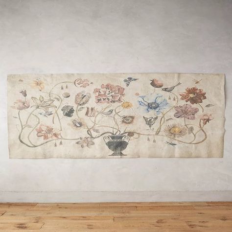 An antiqued paper tapestry featuring a gorgeous vase and bouquet. All your buds are sure to be jealous. Tapestry Anthropologie, Inspire Me Home Decor, Floral Tapestry, Look Vintage, Room Wall Decor, Shop Decoration, The Wall, Artwork Prints, Style Vintage