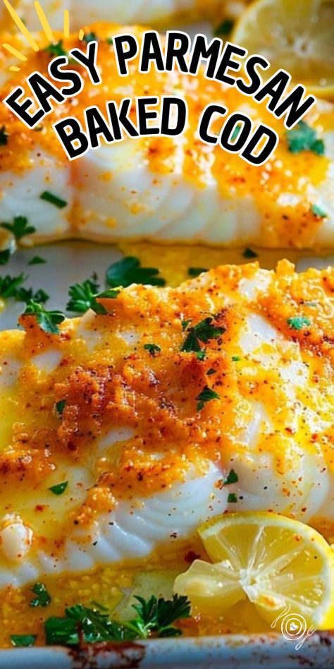 Parmesan Baked Cod Baked Cod With Coconut Milk And Lemon, Family Fish Recipes, Sides With Cod Fish, Baked Cod With Brown Butter, Parmesan Cod Baked, Easy Cod Recipes Healthy, Whitefish Recipes Baked, Long Cod Recipes, Poor Mans Lobster Cod Baked Fish