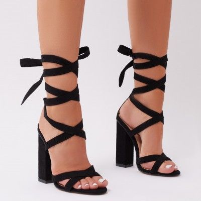 Vera Lace Up Heels in Black Faux Suede Black Heels Prom, Heels Block, Heels Prom, Cute Shoes Heels, Black Shoes Heels, Prom Heels, Lace Heels, Cute Heels, Girly Shoes