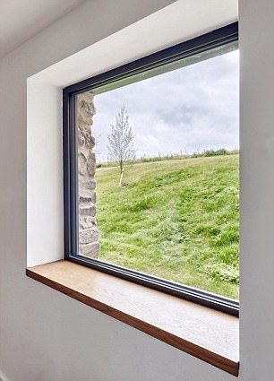 Architect builds pretty four-bedroom 'shed' in County Down | Daily Mail Online Wooden Window Sills, Window Jamb Ideas, Windows Sill Ideas, Window Sills And Trim, Dry Wall Return Window, Drywall Wrapped Windows With Sill, Recessed Window Ideas, Wooden Window Sill Ideas, Window Board Ideas