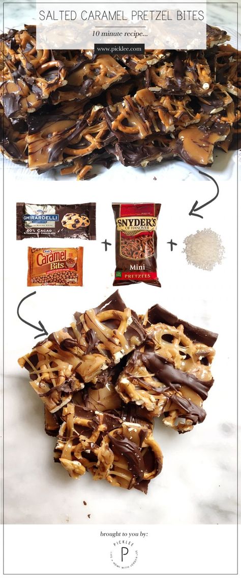 Pretzels Caramel And Chocolate, Salted Caramel Pretzel Bars, Chocolate Pretzel Bites, Desserts With Pretzels, Caramel Bits Recipes, Chocolate Caramel Bark, Pretzel Caramel Chocolate, Salted Caramel Pretzel Bites, Pretzel Candy Recipes