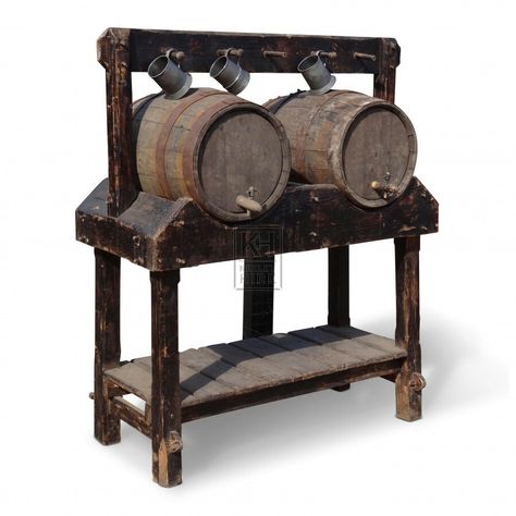 Fantastic cabinet for holding your kegs Larp Furniture, Medieval Shop Interior, Medivial Village, Medival Game Room, Medieval Pub Aesthetic, Medieval Tavern Table, Viking Furniture, Taverna Medieval, Tavern Aesthetic Medieval Bar