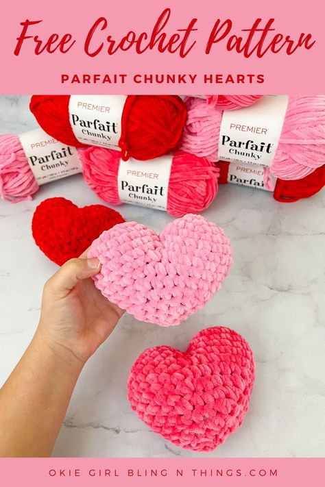 Parfait Yarn Crochet Patterns, Big Crochet Heart, Hand Crochet Heart Pillow, Crocheted Valentine Hearts, Crochet Heart Plush Pattern Free, Chunky Knit Heart Pillow Diy, Conversation Heart Crochet, Crochet Heart Plush Pattern, Crochet Amigurumi Heart Free Pattern