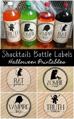 Halloween 2 Liter Bottle Labels, Easy Cheap Halloween Party Ideas, Halloween Soda Labels Printable Free, Halloween Soda Labels, Hallowen Party, Halloween Downloads, Halloween Party Printables, Halloween Fest, Halloween Bottles