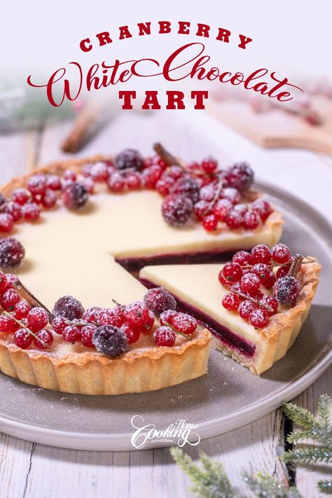 This Cranberry White Chocolate Tart is a delicate and elegant dessert you can prepare for Christmas. It is one of the most beautiful, colorful and flavorful tarts I have ever prepared. Elegant Christmas Desserts, Tart Christmas, Cranberry Pistachio Fudge, White Chocolate Tart, Amazing Christmas Desserts, White Chocolate Desserts, Cranberry Tart, Christmas Desserts Party, Christmas Cranberry