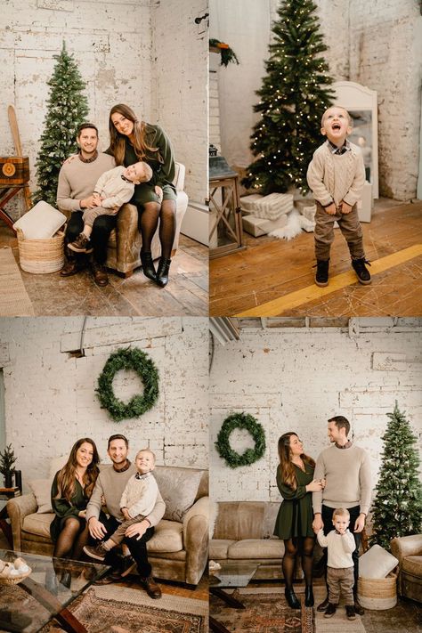 Family Photography Rustic Christmas Family Photos, Winter Indoor Family Photos, Family Christmas Pictures In Studio, Boho Christmas Photoshoot Outfits, Black Outfit Christmas Pictures, Studio Family Pictures Christmas, Family Christmas Pictures In Home, Family Christmas Studio Photoshoot, Family Christmas Studio Pictures