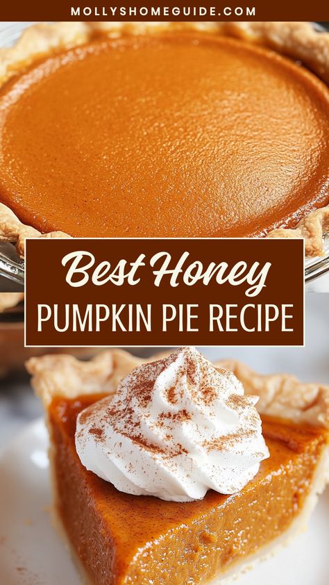 Indulge in the warm flavors of fall with this scrumptious honey pumpkin pie recipe. This dessert is the perfect blend of sweet honey and rich pumpkin, creating a delectable treat that will surely impress your guests. Whether you're hosting a cozy gathering or simply treating yourself to a homemade delight, this honey pumpkin pie is sure to satisfy your cravings. The golden crust, smooth filling, and hint of honey make each bite a delightful experience. Pumpkin Pie Made With Honey, Paradise Pumpkin Pie, Pumpkin Pie With Brown Sugar, Pumpkin Pies Recipes Homemade, Pumpkin Pie With Homemade Puree, Perfect Pumpkin Pie Recipe, Best Pumpkin Pie Filling, Real Pumpkin Pie, Pumpkin Pie Recipe Easy Homemade