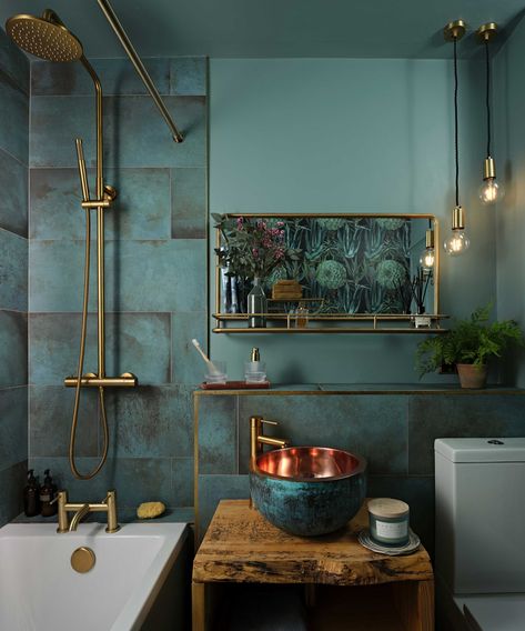 Small Bathroom Ideas: 15 Ways to Maximise the Smallest Room | Homebuilding Bathroom Decor Gray, Bathroom Without Windows, Bathroom Floating Shelves, Teal And Copper, Western Bathroom Decor, Moody Bathroom, Western Bathroom, Bathroom Pink, Small Shower