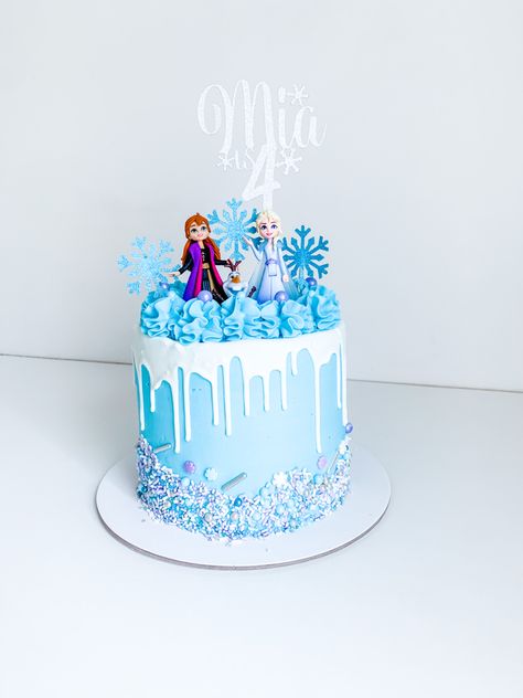 Cake With Elsa Frozen, Frozen Drip Cake, Frozen 3rd Birthday Cake, Frozen 4th Birthday Cake, Simple Frozen Birthday Cake, Elsa Cake Ideas, Elsa Theme Cake, Princess Elsa Cake, Frozen Birthday Cake Ideas