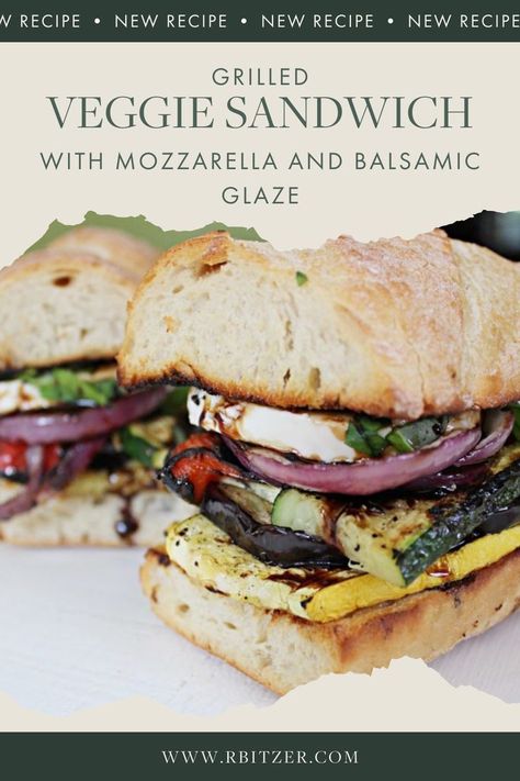 Grilled Veggie Sandwich with Mozzarella and Balsamic Glaze is a warm and hearty sandwich and so delicious you will not even miss the meat! Not to mention with summer around the corner we will soon be able to hit the farmer’s markets and buy some yummy summer veggies! This is a great way to incorporate them in a quick vegetarian meal. #vegetarian #summer #healthy #healthyrecipes Grilled Veggie Sandwich, Vegetable Sandwich Recipes, Veggie Sandwich Recipes, Meal Vegetarian, Grilled Vegetable Sandwich, Vegan Sandwich Recipes, Quick Vegetarian Meals, Summer Veggies, Vegetarian Sandwich