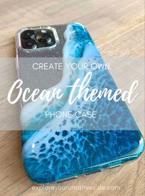 DIY step by step tutorial on creating your own ocean inspired phone case. #oceanresinart #diyresinarttutorial #phonecase #iphone #resinart #howto Mobile Cover Resin Art, Resin Art Phone Case, How To Make Seashell Phone Case, Diy Resin Phone Case, Ocean Phone Case Aesthetic, Iphone Case Brands, Ocean Phone Case, Beach Phone Case, Cute Ocean Phone Cases