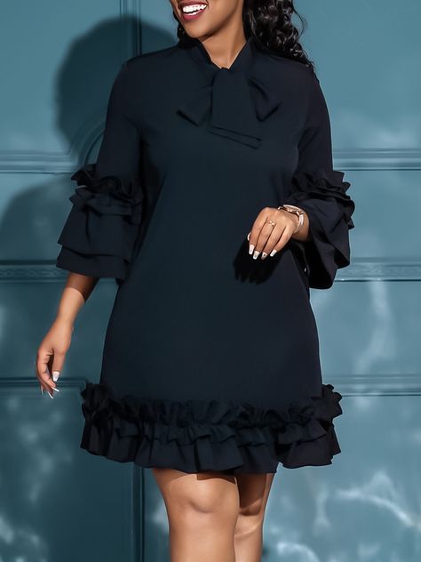 Pleated Dress For Plus Size, Female Styles Fashion, Material Styles For Ladies, Loose Dresses For Women, Gowns For Ladies, Loose Short Dress, Classy Short Dresses, Dress For Ladies, Mandarin Collar Dress