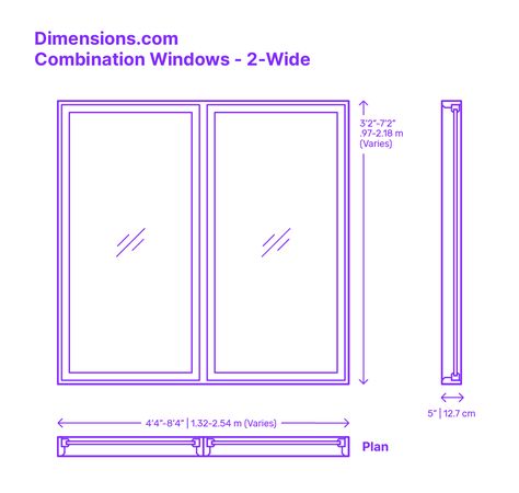 The 2-Wide combination window is an attractive design that presents a single horizontal row of two vertical panels, creating a visually appealing display. This two-panel-wide arrangement balances form and function, allowing generous natural light entry and delivering clear, unobstructed views. Downloads online #windows #buildings #construction Types Of Windows Architecture, Autocad Layout, Sliding Window Design, Horizontal Sliding Windows, Window Glass Design, Window Dimensions, Window Architecture, Folding Glass Doors, Window Drawing