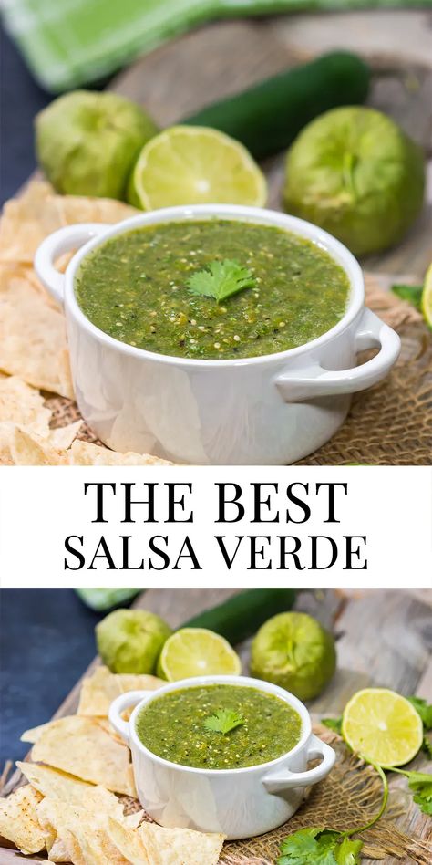 Salsa Verde (Green Salsa) is a delicious salsa...and it's easy to make at home! This salsa is great by itself or as a topping for tacos. Quiche Chorizo, Easy Salsa Verde Recipe, Easy Salsa Verde, Tomatillo Recipes, Best Salsa, Mexican Salsa Recipes, Homemade Salsa Verde, Salsa Verde Recipe, Mexican Night