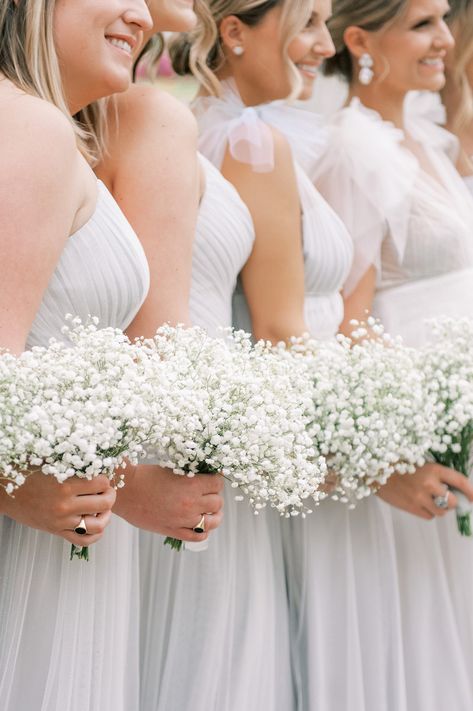 A Picturesque DC Country Club Wedding for Ellen and Jack - White bridesmaids dresses, matching bridesmaids, traditional wedding decor, baby's breath bouquet. Traditional wedding photography of indoor wedding inspiration for brides, outdoor weddings, mother of the bride, bridesmaids and groomsmen. Country Club weddings in Washington D.C. Glint Events: Wedding and Event Planning in Central Virginia, Charlottesville and Washington DC | Alicia Lacey Photography, Congressional Country Club Wedding Flowers Traditional, Baby’s Breath Boutinniere, Bridesmaids With Single Flower, Mother Of Bride Bouquet, Baby Breath Bouquet Bridesmaids, Wedding Bouquet Baby Breath, All White Bride Bouquet, Babies Breath Bridesmaid Bouquet, Babys Breath Bridesmaids Bouquet