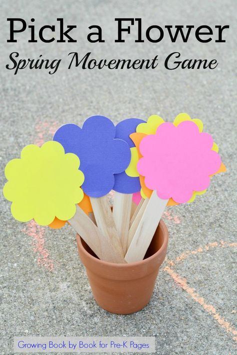 Spring Movement Games. This fun movement game is perfect for a spring theme in your preschool or kindergarten classroom. Play outdoors or inside. Practice the alphabet with movements. Your kids will beg to play this game over and over again! - Pre-K Pages Flower Garden Activities For Preschool, Spring Art Crafts For Kids, Flower Fine Motor Activities Preschool, Spring Gross Motor Activities Preschool, Spring Social Emotional Activities Preschool, Movement Activities For Kindergarten, Spring Motor Activities, Toddler Flower Activities, Signs Of Spring Preschool Activities