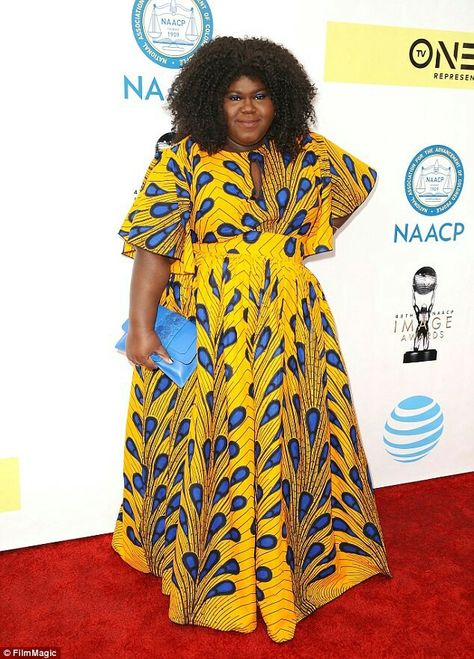 Gabourey Sidibe Prom Dress Off Shoulder, Gabourey Sidibe, Naacp Image Awards, African Attire Dresses, Dress Ankara, Afrikaanse Mode, African Maxi Dresses, Dress Off Shoulder, Dress African