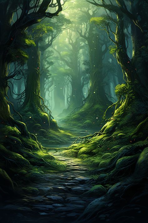 Step into a mesmerizing world of enchantment. Explore this breathtaking fantasy forest with its vibrant illustrations and captivating character designs. Commission your own magical adventure. Ancient Forest Art, Fantasy Magical Forest, Fantasy World Forest, Fantasy Places Forest, Magical Forest Illustration, Enchanted Forest Illustration, Fantasy Forest Landscape, Fantasy Woods, Forest Magical