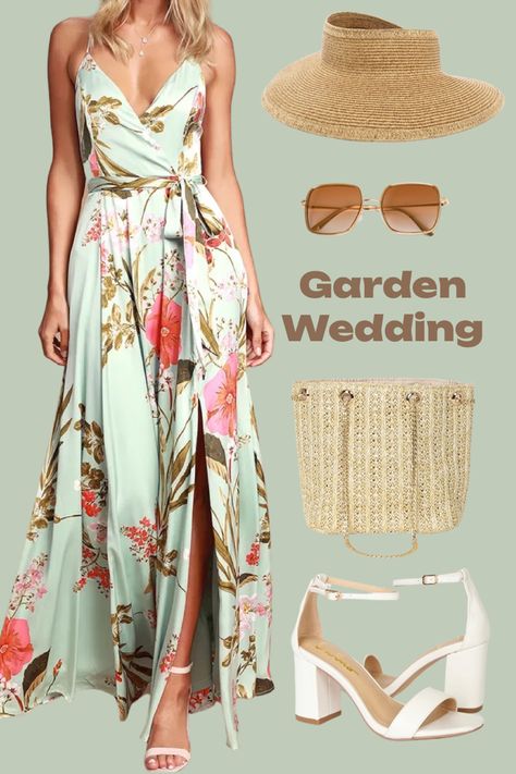 Sunglasses, sandals, summer dress Summer Garden Wedding Outfit Guest, Outdoor Wedding Dress Guest, Garden Wedding Dress Guest What To Wear, Garden Wedding Guest Outfit, Garden Wedding Guest, Garden Wedding Dress Guest, Dress And Accessories, Outdoor Wedding Dress, Summer Garden Wedding