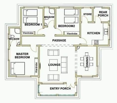 Mini House Plans, Bungalow House Floor Plans, Modern Bungalow House Plans, Small Modern House Plans, Three Bedroom House Plan, Bungalow Flooring, Bungalow Floor Plans, Bungalow Style House Plans, Affordable House Plans