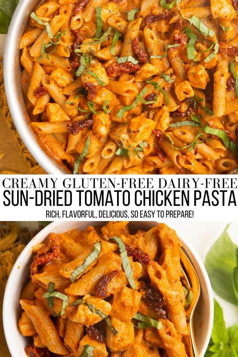 Sundried Tomato Chicken Pasta, Tomato Basil Chicken Pasta, Chicken Tomato Pasta, Tomato Chicken Pasta, Chicken Basil Pasta, Dairy Free Pasta Recipes, Free Noodles, Italian Chicken Pasta, Potato Brownies