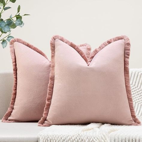 Amazon.com: ZWJD Pillow Covers 18x18 Set of 2 Dusty Pink Throw Pillow Covers with Fringe Chic Cotton Decorative Pillows Square Cushion Covers for Sofa Couch Bed Living Room Farmhouse Boho Decor : Home & Kitchen Farmhouse Boho Decor, Farmhouse Decorative Pillows, Beige Throws, Pink Throw Pillow, Beige Throw Pillows, Bank Bed, Bed Living Room, Pink Throw, Pink Throws