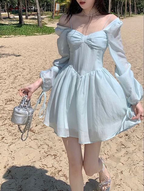 Light Blue Puffy Dress Short, Puffy Dress Aesthetic, Blue Puffy Dress, Princess Dress Victorian, Light Blue Dress Short, Short Puffy Dresses, Pretty Blue Dress, Preppy Aesthetic Outfits, Cute Blue Dresses