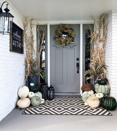 Embrace the Season: Decorating Your Front Porch for Fall — Kevin Szabo Jr Plumbing - Plumbing Services│Local Plumber│Tinley Park, IL Small Porch Fall Decorating Ideas, Porch Fall Decorating Ideas, Porch Fall Decor, Fall Front Door Decor, Swiss Coffee, 2023 Color, Fall Front Porch Decor, Fall Front Door, Small Front Porches