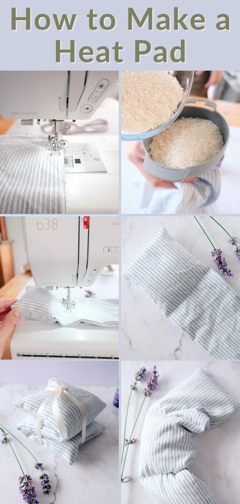 Step by step images of Makyla sewing a rice heating pad Heat Pad Sewing Pattern, Rice Heating Pad Diy Free Pattern, Diy Cotton Fabric Projects, 5 Min Sewing Projects, Heating Pad Sewing Pattern, How To Make A Heating Pad, Handmade Heating Pads, Sewing Projects To Gift, Microwave Neck Warmer Pattern