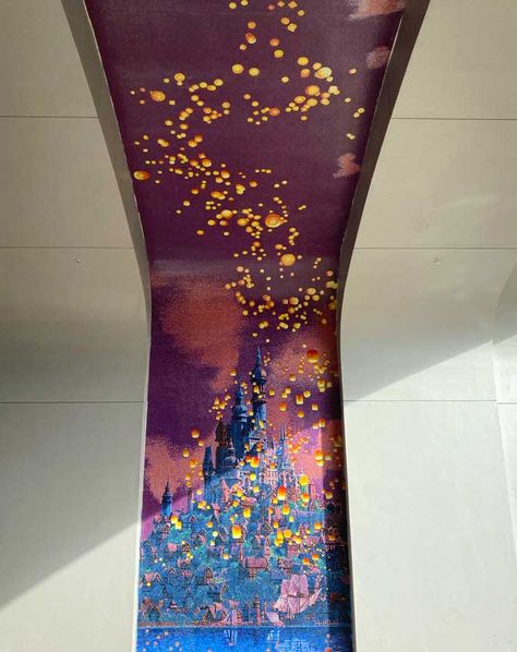 PHOTOS: Beautiful "Tangled" Floating Lanterns Mosaic Revealed for Disney's Riviera Resort - WDW News Today Tangled Floating Lanterns Painting, Disney Room Decor Ideas, Floating Lanterns Painting, Disney Room Aesthetic, Disney Inspired Rooms, Disney Mosaic, Tangled Floating Lanterns, Disney Interior, Disney Decorations