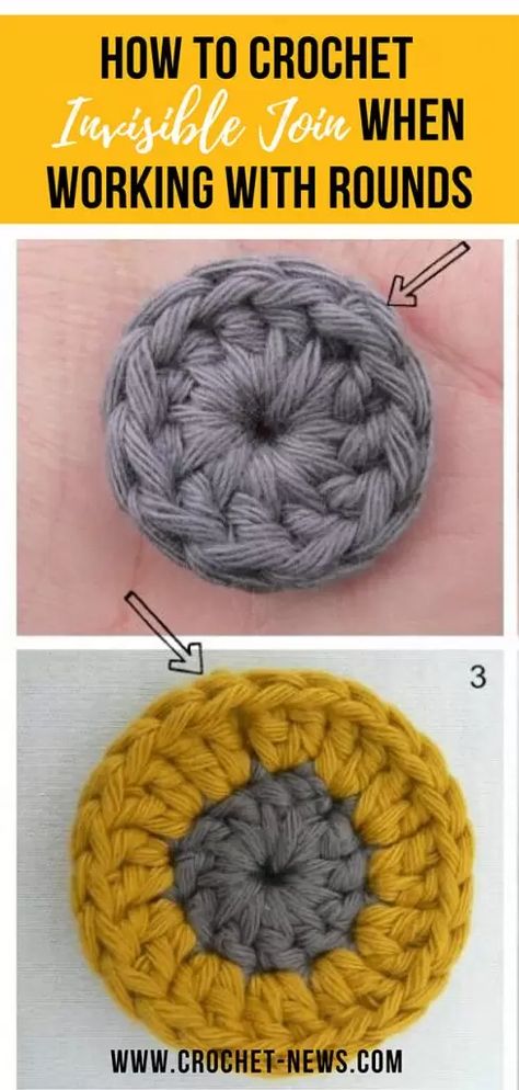 Crochet Invisible Join, Invisible Join, Round Crochet, Crochet Hack, Crochet Circles, Crochet Lessons, Crochet Stitches For Beginners, Crochet Items, Crochet Stitches Tutorial