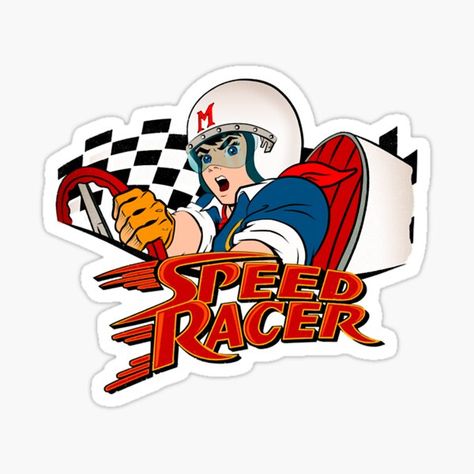 Speed Racer Cartoon, Speed Racer, Dope Cartoon Art, Cartoon Stickers, Window Vinyl, Sticker Collection, Hard Hats, Sport Team Logos, Funny Stickers